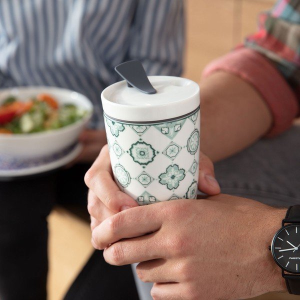 Cană de voiaj din porțelan Villeroy & Boch Like To Go, 350 ml, verde - alb-image-1