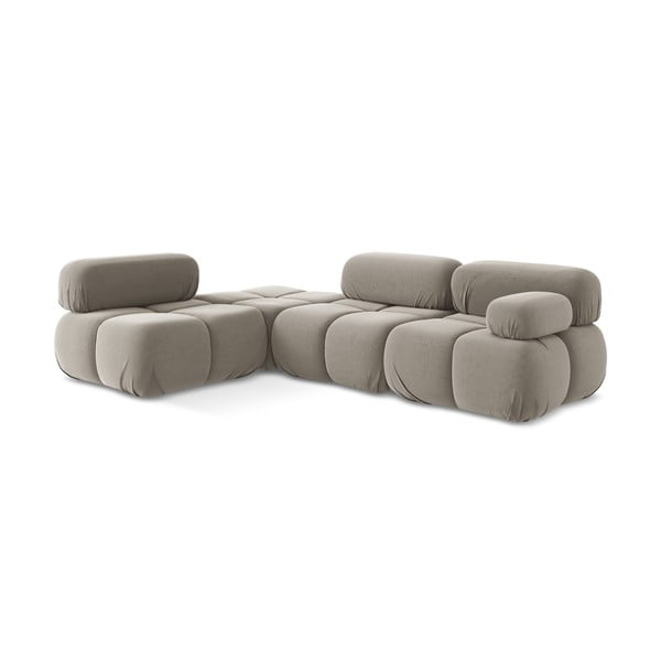 Colțar modular bej cu tapițerie din catifea (cu colț pe partea stângă) Lokua – Makamii-image-3