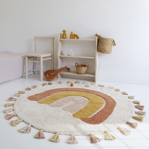 Covor pentru copii cărămiziu crem lavabil țesut manual din bumbac ø110 cm Rainbow Toffee – Nattiot-image-4