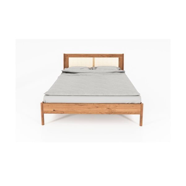 Pat matrimonial din lemn de stejar cu tăblie din ratan 140x200 cm Pola - The Beds-image-3