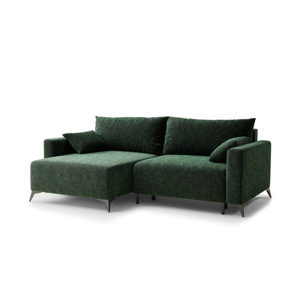 Colțar verde închis extensibil/cu spațiu de depozitare cu tapițerie din chenille (cu colț pe partea stângă/cu șezlong) Leon – Maison de Rêve