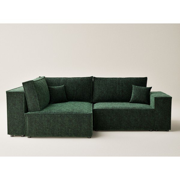 Colțar verde închis extensibil/cu spațiu de depozitare cu tapițerie din chenille (cu colț pe partea stângă/în formă de ”L”) Tonga – Maison de Rêve-image-2