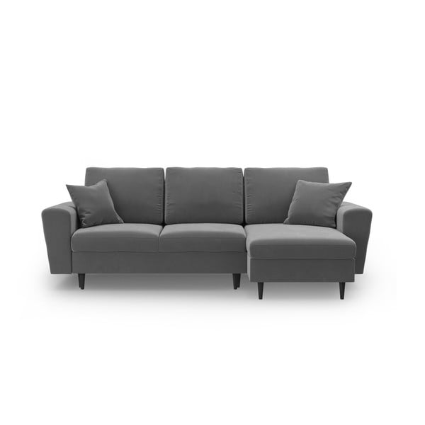 Colțar gri deschis extensibil, cu spațiu de depozitare cu tapițerie din catifea Kyoto – Cosmopolitan Design