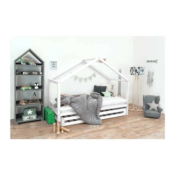 Pat din lemn lăcuit de molid pentru copii Benlemi Sidy, 90 x 200 cm, alb-image-1