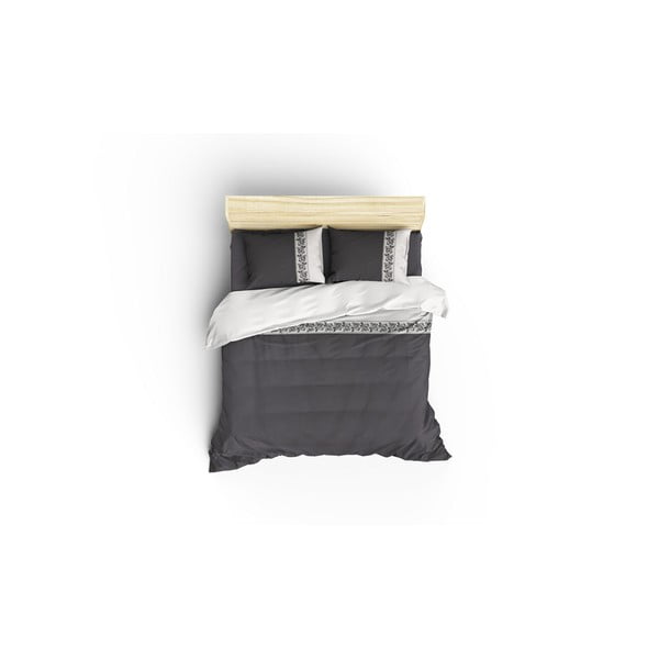 Lenjerie de pat din bumbac cu cearșaf Cotton Box Rosinda, 200 x 220 cm, gri