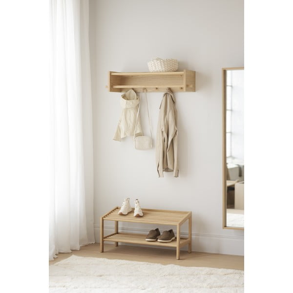 Cuier de perete în culoare naturală cu raft din lemn masiv de stejar Hillmond – Rowico-image-4