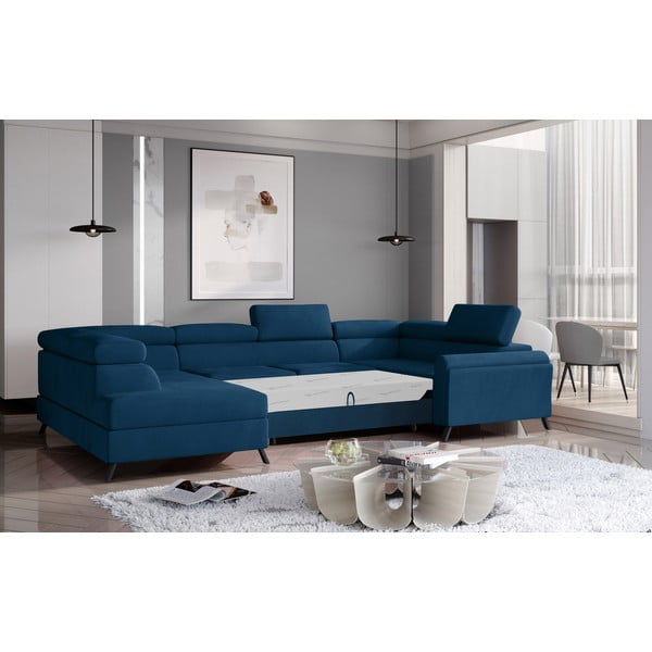 Colțar albastru extensibil/cu spațiu de depozitare cu tapițerie din catifea (cu colț pe partea stângă/în formă de "U") Escada – ELTAP-image-2