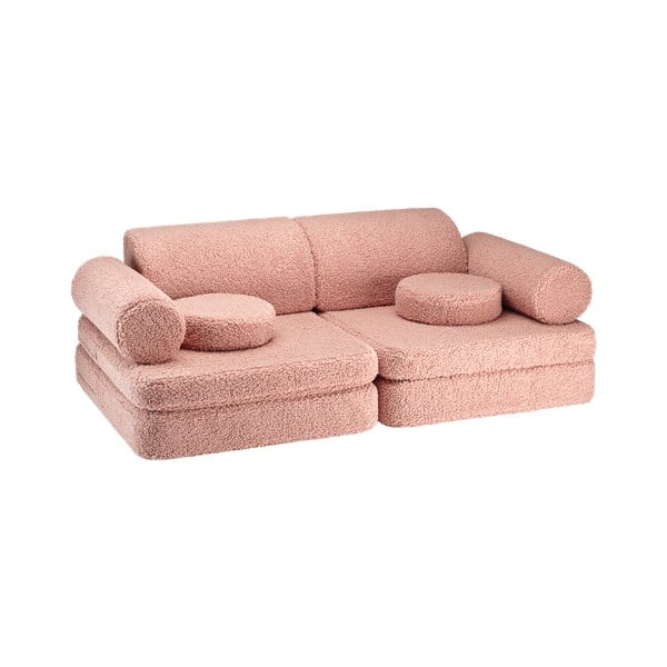 Canapea pentru copii roz cu tapițerie din țesătură bouclé 132 cm Settee – Wigiwama