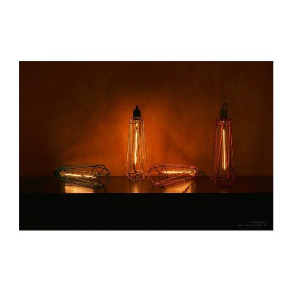 Lustră Filament Style Diamond #2, abajur albastru, cablu portocaliu-image-4