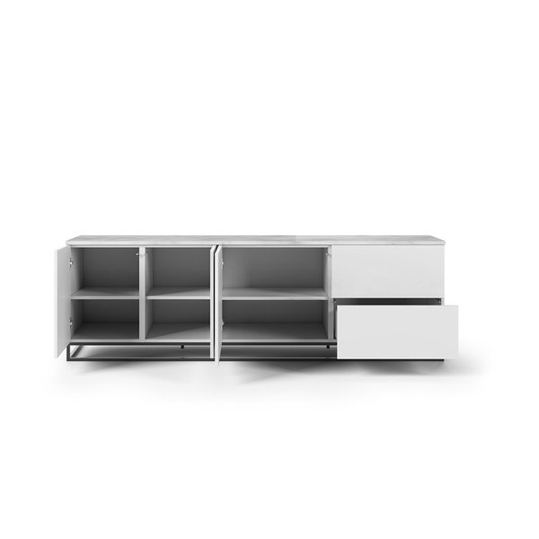 Masă TV cu blat alb în decor de marmură TemaHome Join, 200 x 65 cm, alb mat-image-4