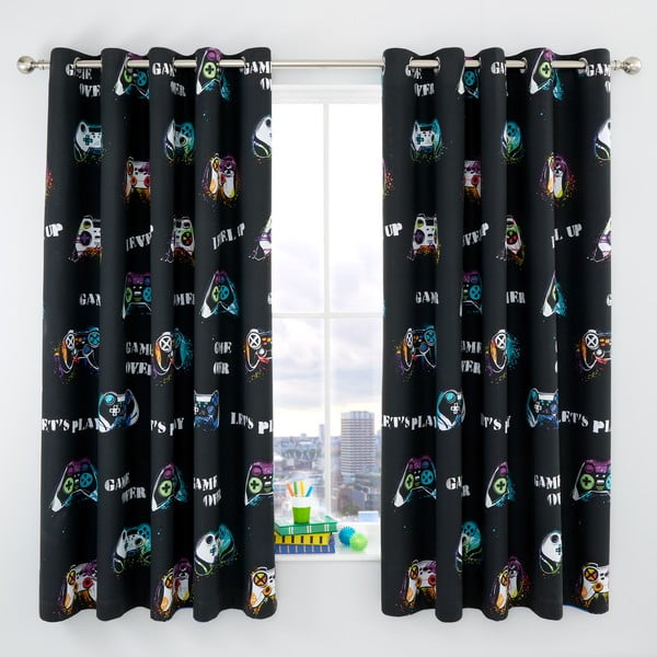 Draperii pentru copii negre/albastre 2 buc. 168x183 cm Game Over – Catherine Lansfield