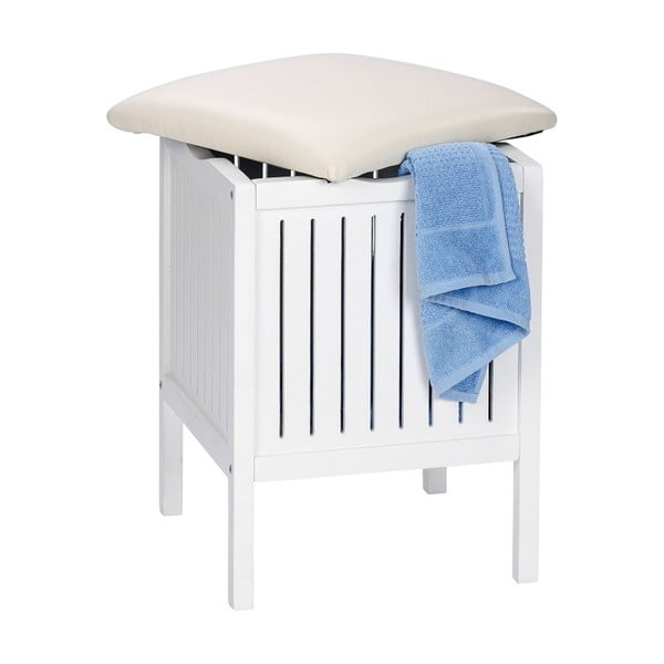 Taburet din lemn pentru baie cu spațiu de depozitare Wenko Oslo, alb-image-1