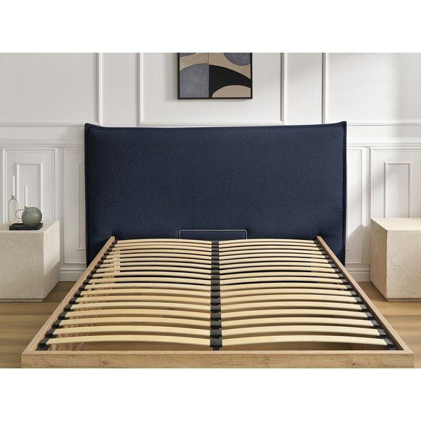 Pat matrimonial albastru tapițat/din  placă aglomerată de lemn tapițat cu spațiu de depozitare cu somieră 180x200 cm Charlie – Bobochic Paris-image-4