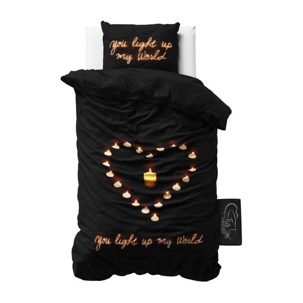 Lenjerie de pat din micropercal Sleeptime Love Candles, 140 x 220 cm, negru