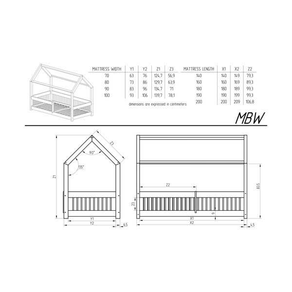 Pat pentru copii  în culoare naturală de tip casă/cu extensie suplimentară din lemn de pin cu spațiu de depozitare 90x160 cm Mila MBW – Adeko-image-4