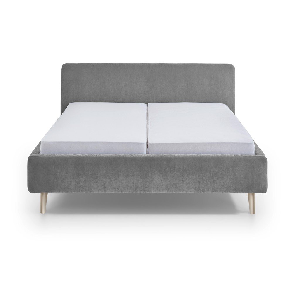 Pat matrimonial gri tapițat cu somieră 180x200 cm Mattis – Meise Möbel