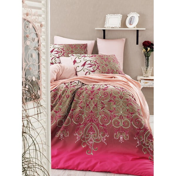 Lenjerie de pat cu cearșaf Vitaly Pink, 200 x 220 cm