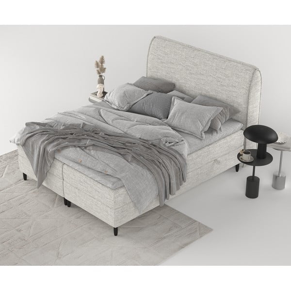 Pat boxspring gri deschis cu spațiu de depozitare 140x200 cm Melba – Maison de Rêve-image-2