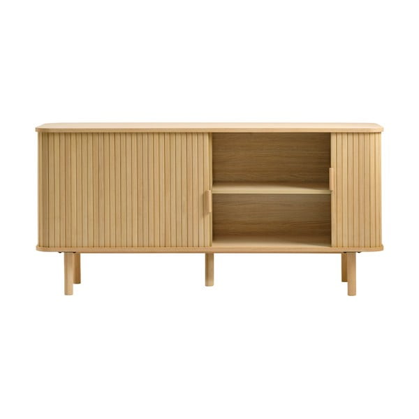 Comodă joasă cu aspect de lemn de stejar cu ușă glisantă 76x160 cm Cavo – Unique Furniture-image-2