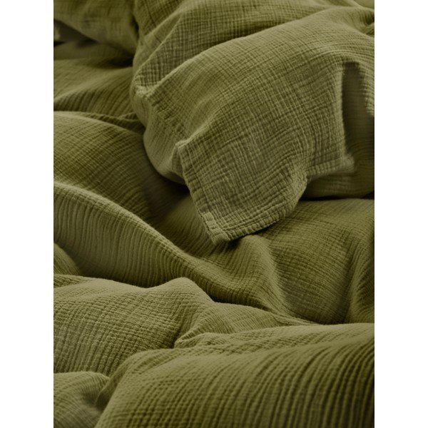 Lenjerie de pat kaki din muselină pentru pat de o persoană 140x200 cm Amilia – Jotex-image-2