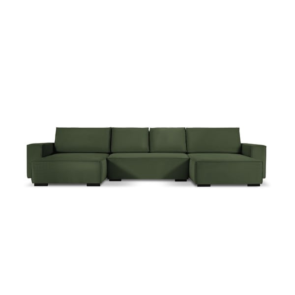 Canapea extensibilă din catifea în formă de U Mazzini Sofas Azalea, verde