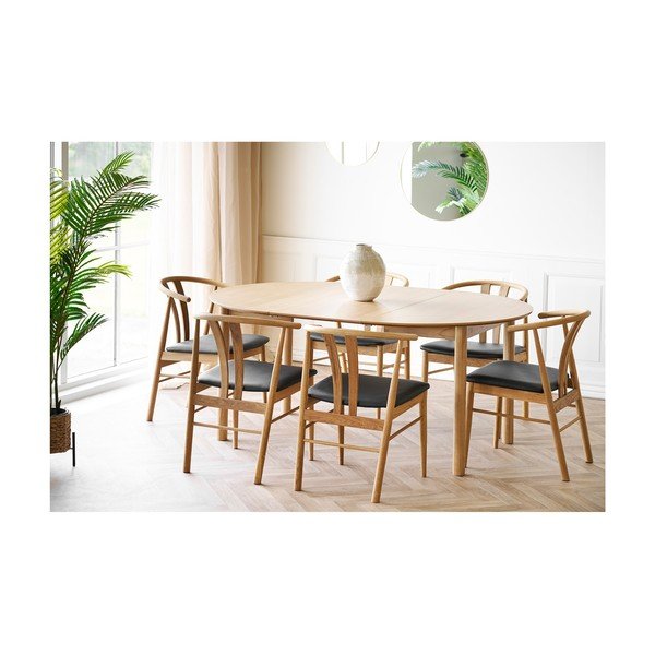 Masă de dining rotundă extensibilă cu aspect de lemn de stejar cu blat suplimentar ø 120 cm Bundaberg – House Nordic-image-2
