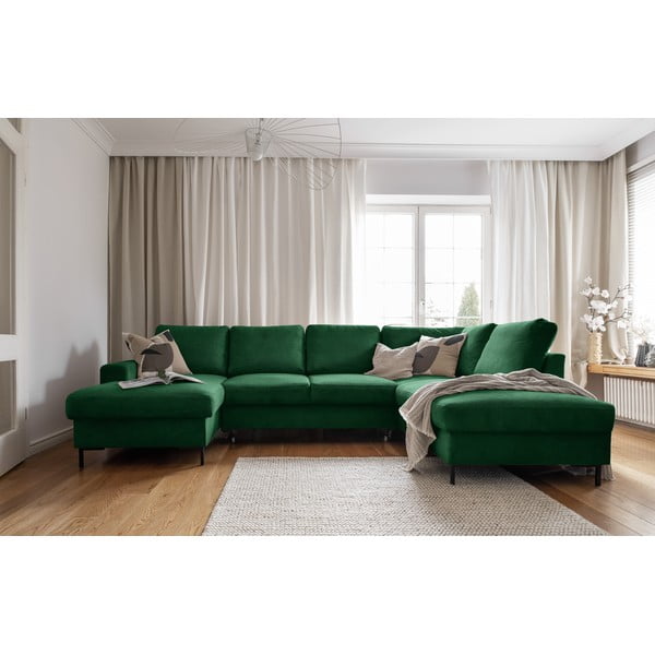 Colțar verde închis extensibil cu tapițerie din catifea reiată  (cu colț pe partea dreaptă) Lofty Lilly – Miuform-image-4