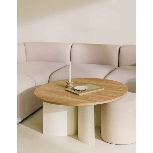 Măsuță de cafea crem/în culoare naturală rotundă cu blat cu aspect de lemn de  frasin  ø 95 cm Gavo – noo.ma-image-1