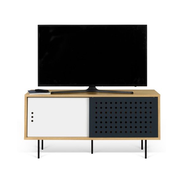 Comodă TV cu aspect din lemn de stejar și detalii alb - negru TemaHome Dann Dots, lungime 135 cm-image-3