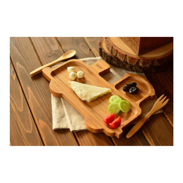 Set pentru copii cu platou și tacâmuri din lemn Bambum Train-image-3