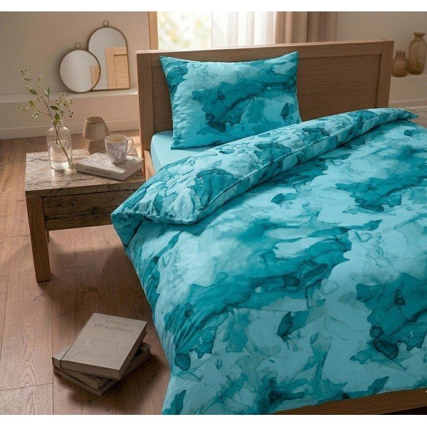 Lenjerie de pat turcoaz din bumbac satinat pentru pat de o persoană 140x200 cm Deluxe Minerals – My House-image-1