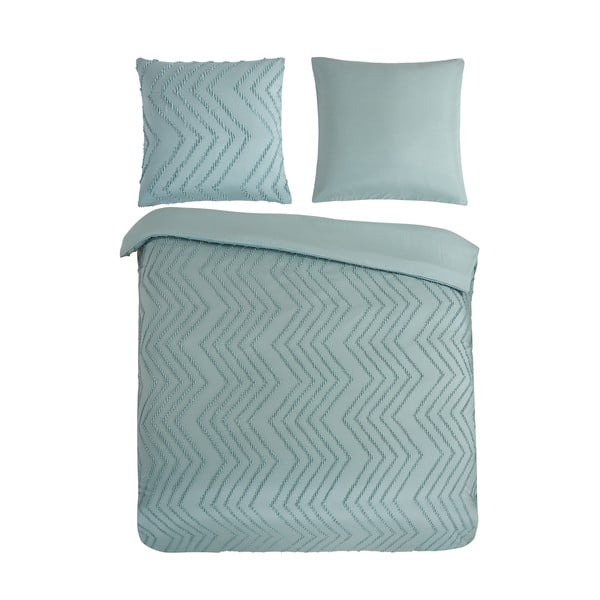 Lenjerie de pat verde-deschis din microfibră pentru pat dublu/extinsă 200x220 cm Pure Zigzag – Good Morning
