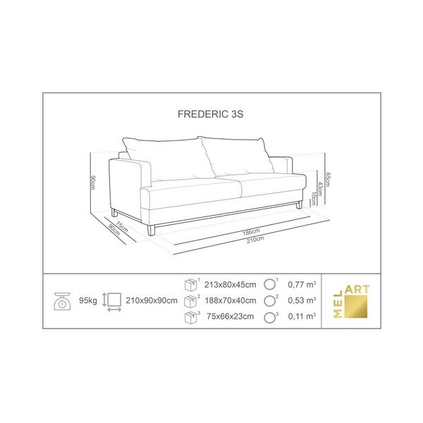 Canapea extensibilă cu 3 locuri Melart Frederic, roșu-image-2
