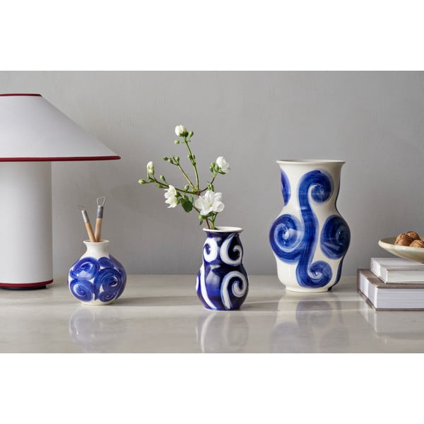 Vază albastră din gresie pictată manual Tulle – Kähler Design-image-4