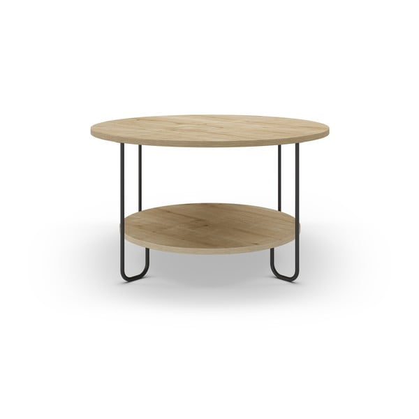 Măsuță de cafea în culoare naturală rotundă cu blat cu aspect de lemn de stejar ø 80 cm Tonka – Marckeric-image-1