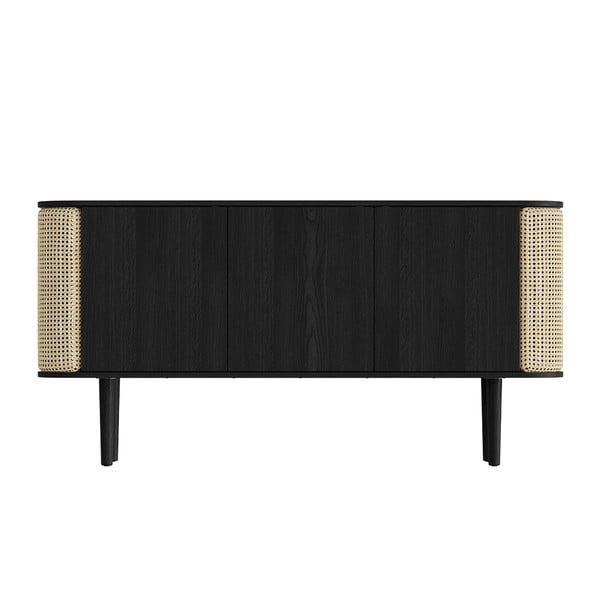 Comodă neagră/în culoare naturală joasă cu aspect de lemn de stejar 150x75 cm Treasures – UMAGE-image-3