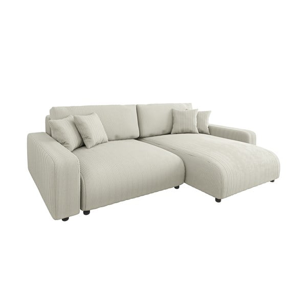 Colțar crem extensibil cu tapițerie din catifea reiată  (cu colț variabil) Sara – Ropez