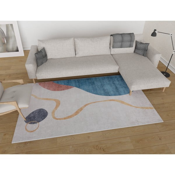 Covor tip traversă albastru-crem lavabil 80x200 cm – Vitaus-image-1