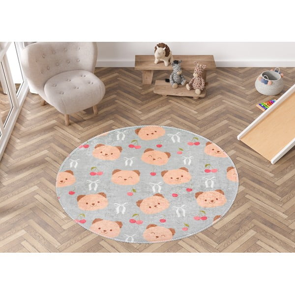 Covor pentru copii gri-maro lavabil ø120 cm Cute Teddies – Vitaus-image-1