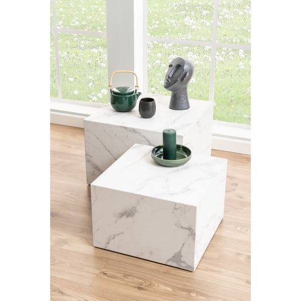 Măsuțe de cafea albe 2 buc. cu aspect de marmură 58x58 cm Dice – Actona-image-1
