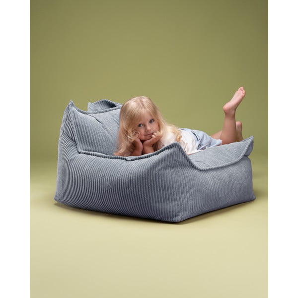 Fotoliu puf pentru copii albastru cu tapițerie din catifea reiată Chair – Wigiwama-image-2