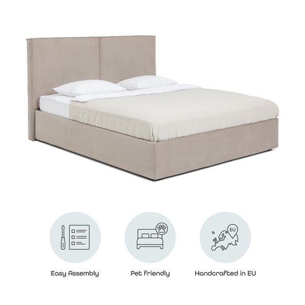 Pat matrimonial taupe tapițat cu spațiu de depozitare cu somieră 160x200 cm Thessa Bold – Bonami Selection-image-4