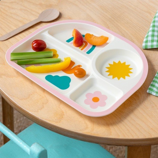 Farfurie pentru copii bej din plastic 21x27 cm Rainbow Garden – Rex London-image-1