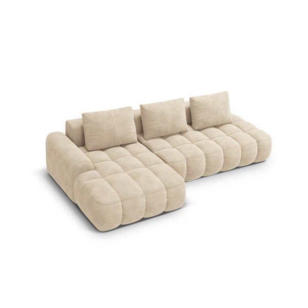 Colțar bej extensibil/cu spațiu de depozitare cu tapițerie din catifea (cu colț pe partea stângă/cu șezlong) Linz – Cosmopolitan Design-image-3