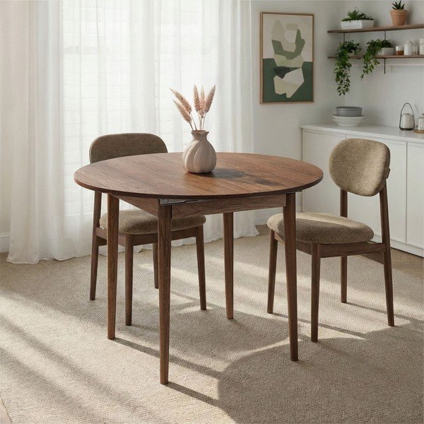 Masă de dining rotundă extensibilă cu aspect de lemn de nuc cu blat suplimentar ø 100 cm Viona – Kalune Design-image-2