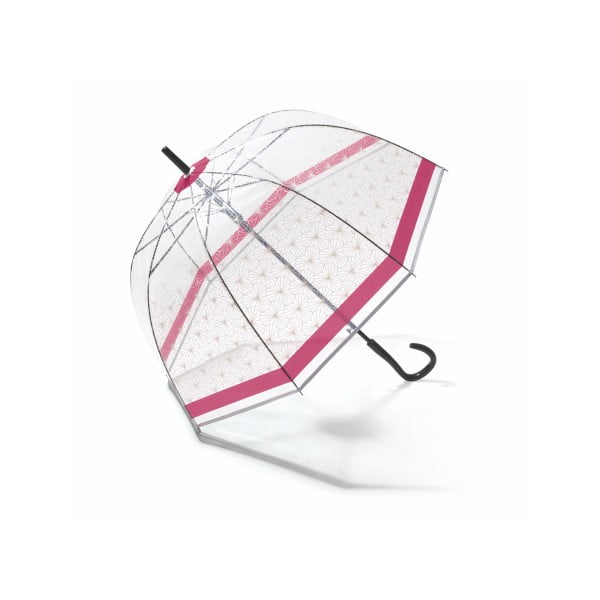 Umbrelă Birdcage Symetric, 85 cm, transparent cu detalii roz