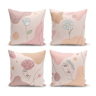Set 4 fețe de pernă decorative Minimalist Cushion Covers Draw Art Women, 45 x 45 cm