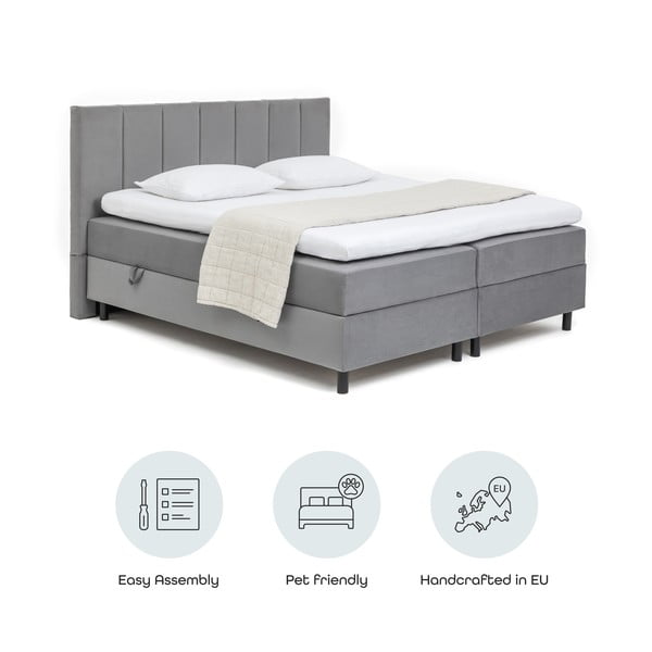 Pat boxspring gri cu spațiu de depozitare 180x200 cm Elva Bold Line – Bonami Selection-image-4