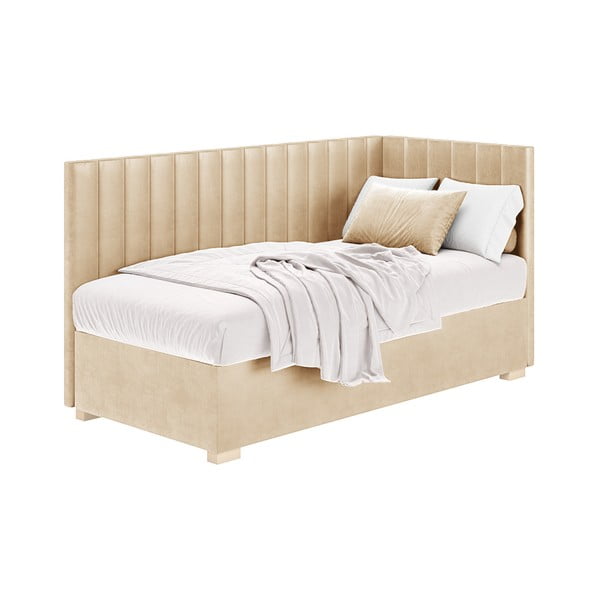 Pat pentru copii  bej pe colț cu spațiu de depozitare cu saltea 90x200 cm Snugi – Ghado-image-2