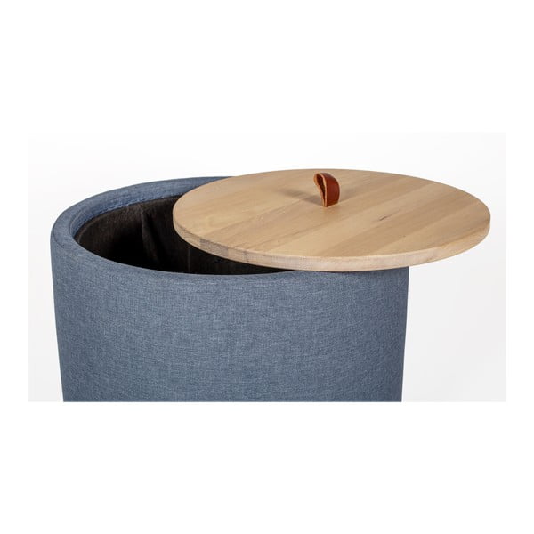 Măsuţă auxiliară cu spaţiu de depozitare şi panou detaşabil din stejar, culoare denim, ⌀ 56 cm, Askala Ibisco-image-1